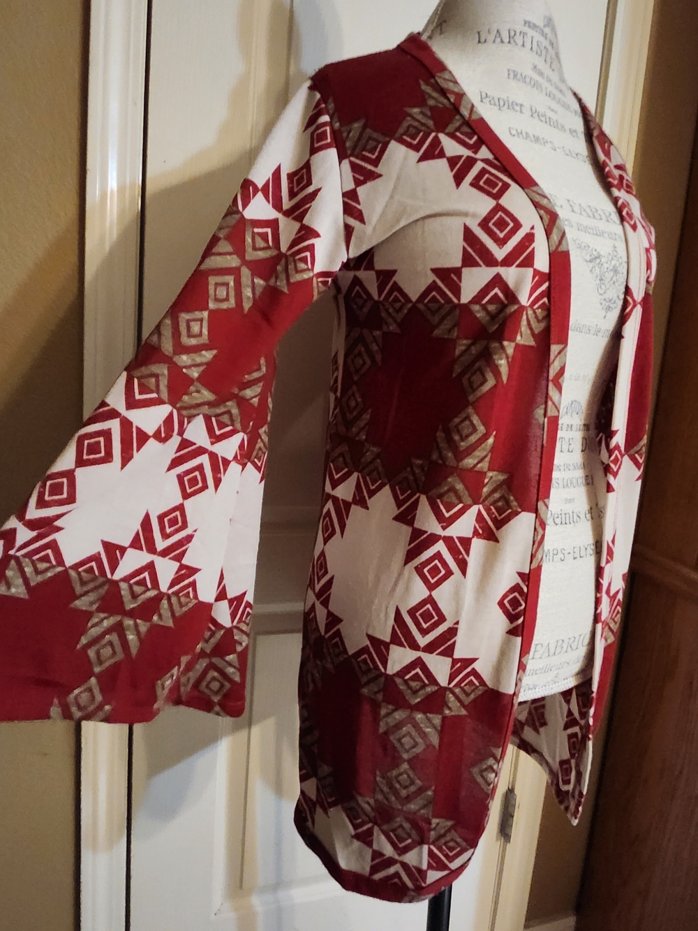 entro Open-Front Kimono Cardigan - Red & Cream